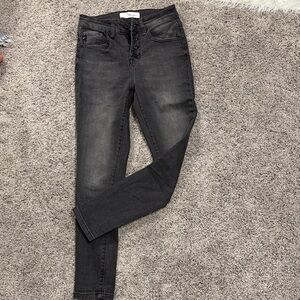 KanCan Black Washed Button-Fly Skinny Jeans